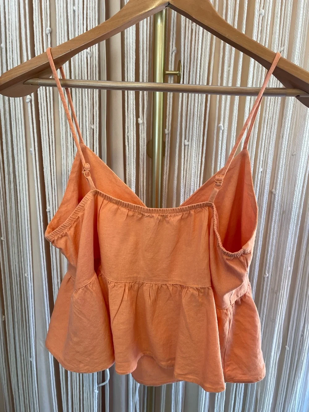 orange keyhole babydoll camisole top with adjustable straps & ruched peplum hem